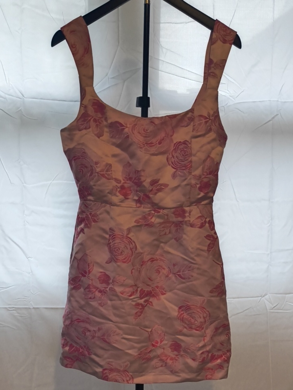 Lulu's Rose-Pattern Square Neck Mini Dress in Blush and Rose